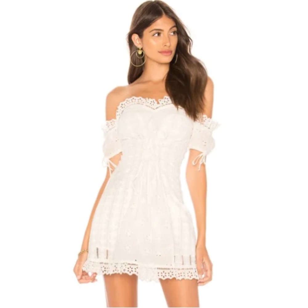 For Love & Lemons White Off-Shoulder Eyelet Mini Dress